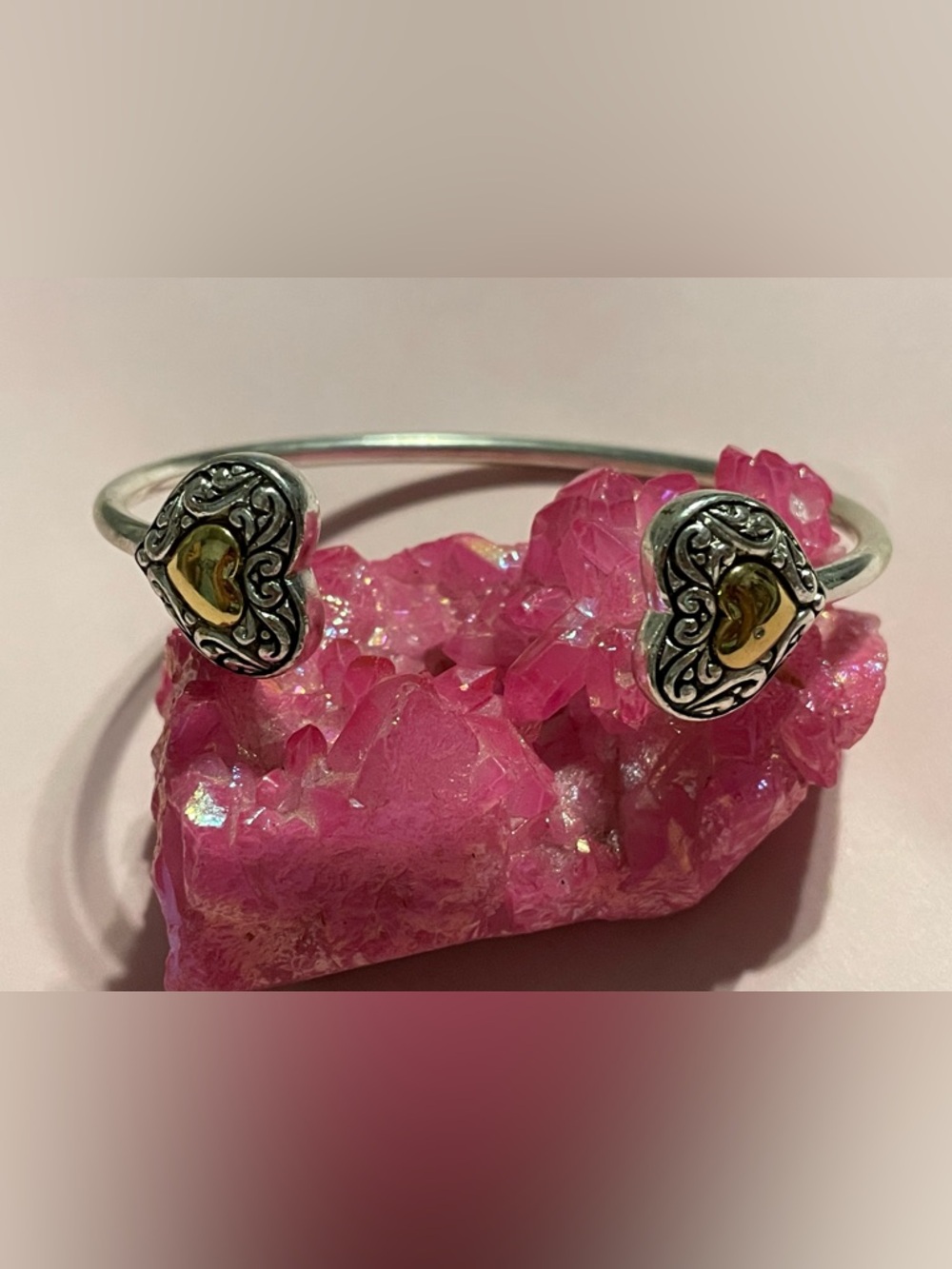 Two Tone Heart Cuff Bracelet #6378